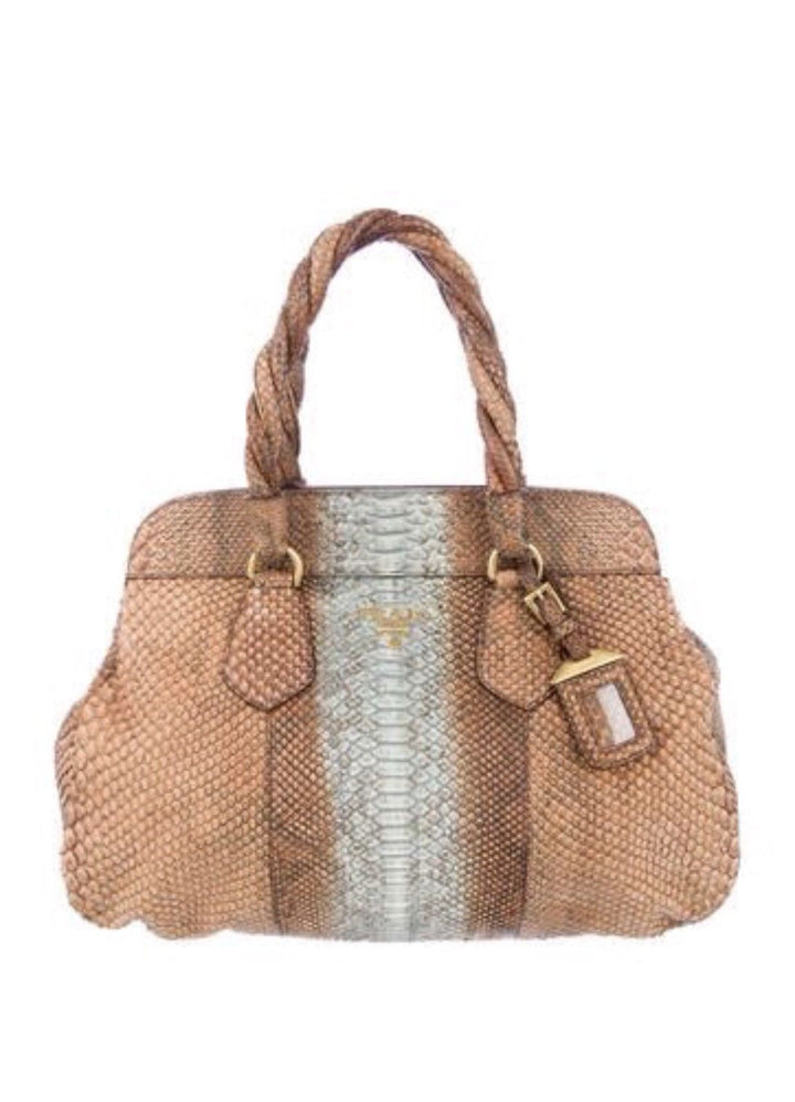 PRADA Python Frame Top Tote Natural 100% AUTHENTIC Bag Handbag Snakeskin Ladies
