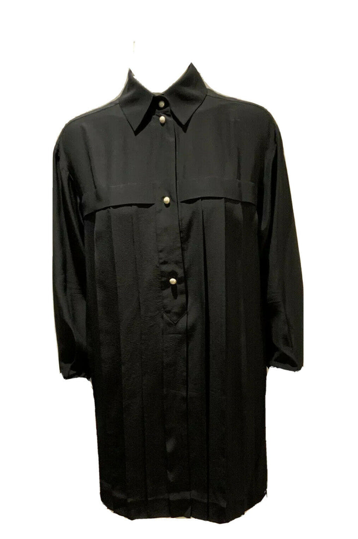 Chanel 2013 Pleated Silk Shirt Dress Pearls Buttons Amazing F 38 UK 10 US 6 ladies