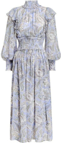 ZIMMERMANN 2020 Lucky Shirred Printed Midi Dress Size 0 XS ladies