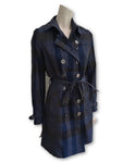 BURBERRY Brit Check Plaid Blue Mid-Length Belted Trench Coat Ladies