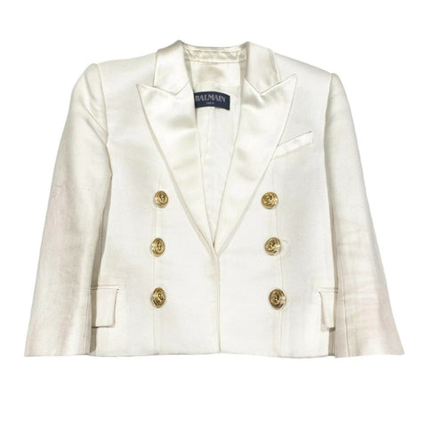 SOLD OUT Balmain double breasted silk satin trim cropped blazer jacket F 40 ladies