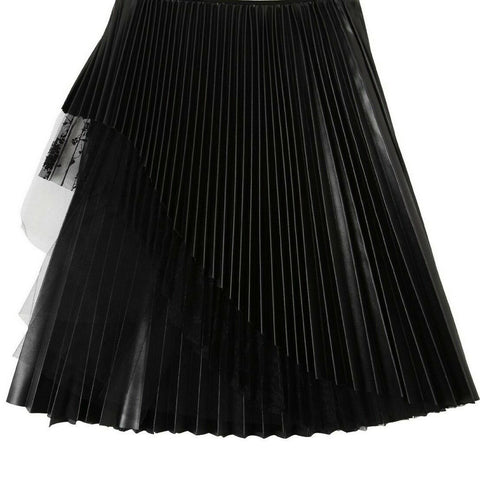 Ermanno Scervino Junior Faux Leather Pleated Girls Lace Trim Skirt 10 years children
