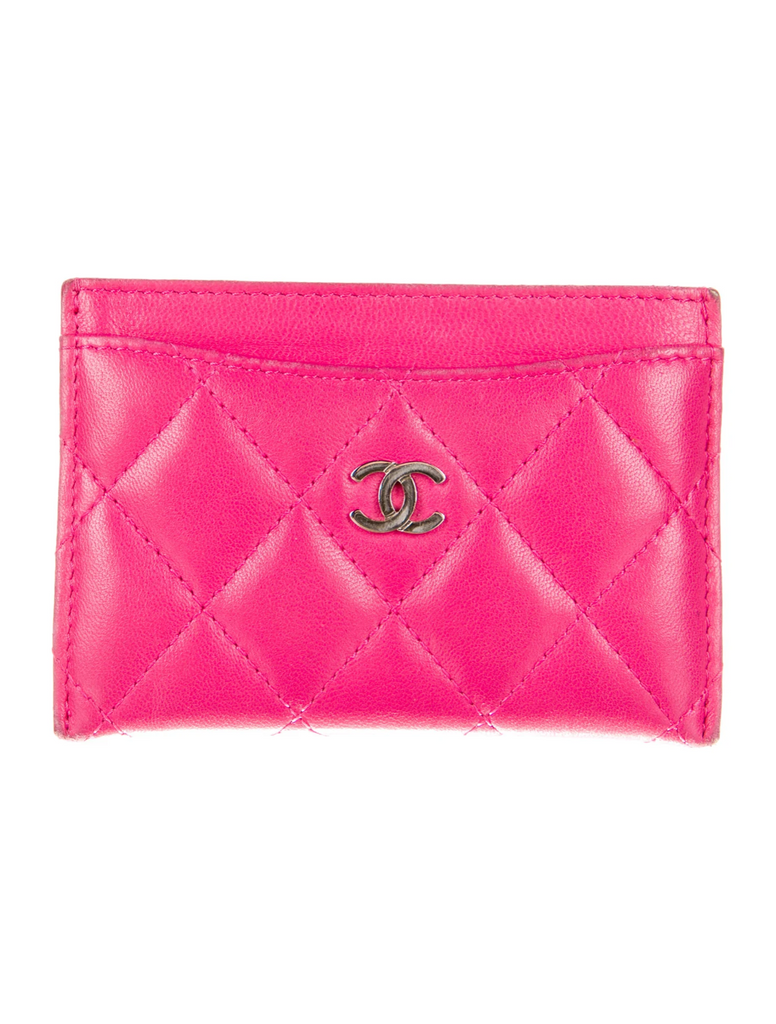 CHANEL Lambskin Quilted 2021 Neon Pink CC Logo Card Holder Wallet ladi –  Afashionistastore