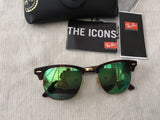 RAY BAN RB 3016 1145 19 GREEN MIRROR CLUBMASTER SUNGLASSES