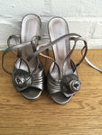 Versace Metallic Leather Sandals with Rose Detail in Gray Shoes Ladies