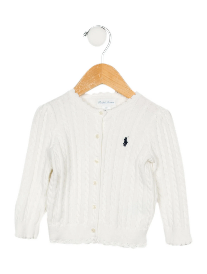 Polo RALPH LAUREN Girls' White Knit Cardigan Cable Sweater Jumper Cardigan 5 years