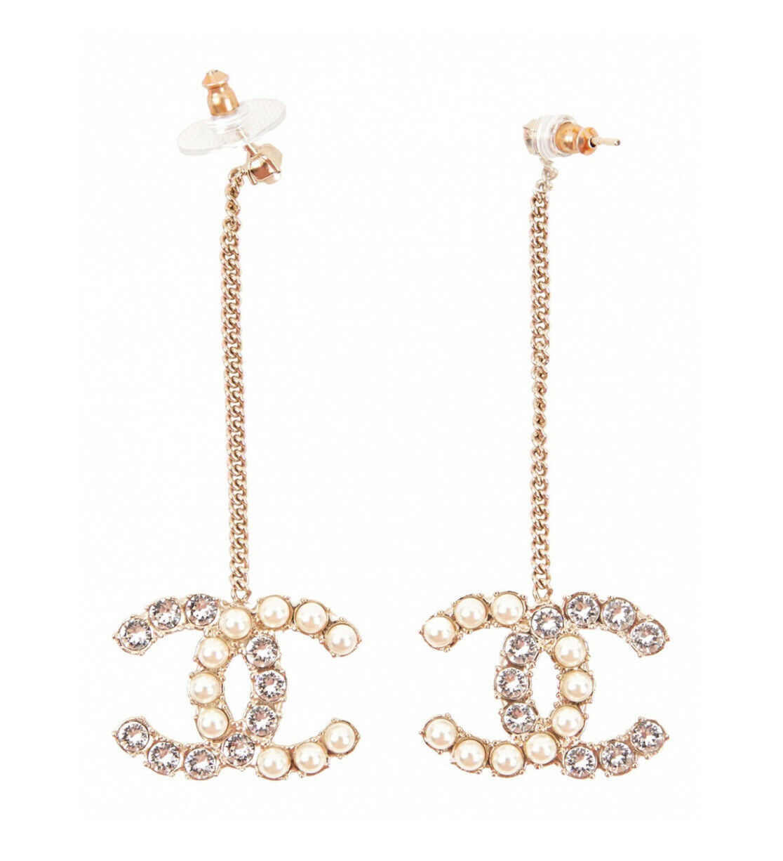 CHANEL 2020 Crystals & Pearls Large CC Drop Earrings ladies