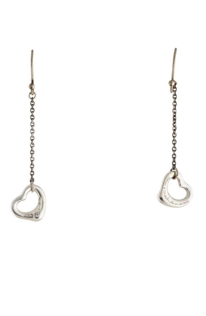 Tiffany & Co. 925 Sterling Silver Elsa Peretti Open Heart Drop Earrings Ladies