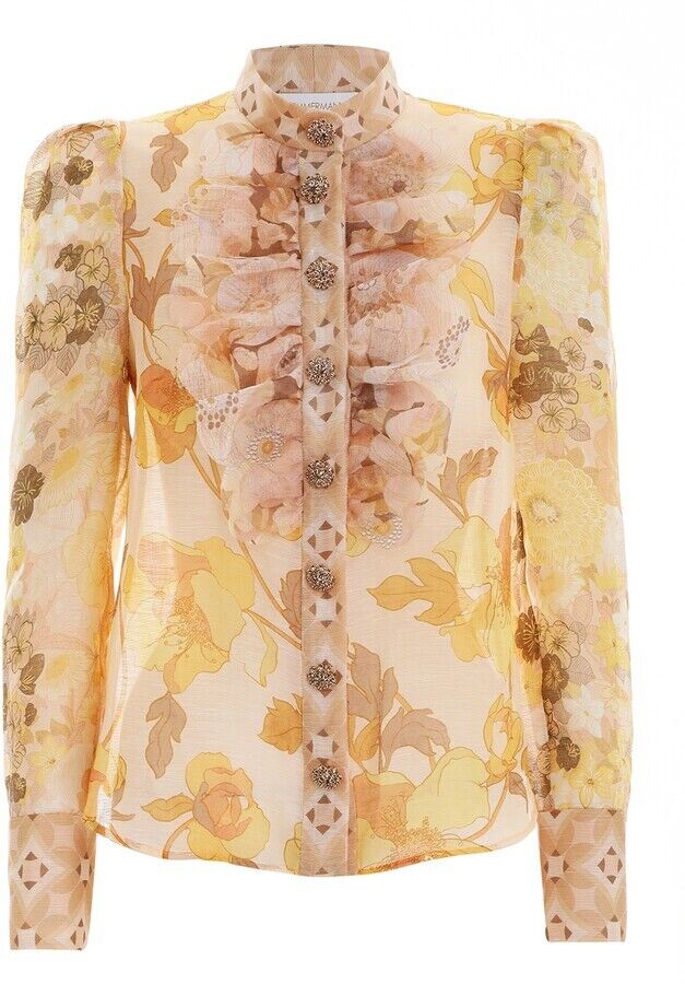 ZIMMERMANN Metallic Tempo Embellished Floral-print Blouse Size 0 XS ladies