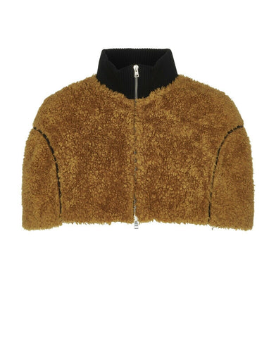 MARNI Brown Faux Shearling Fur Bolero Jacket Size I 40 UK 8 US 4 S Small ladies