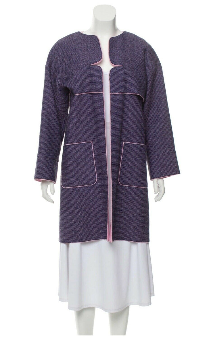 CHANEL ICONIC PURPLE TWEED KNEE LENGTH COAT JACKET $9.8K F 36 UK 8 US 4 S LADIES