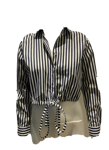 Carolina Herrera CH Cropped Tie Cotton Shirt Size XS ladies
