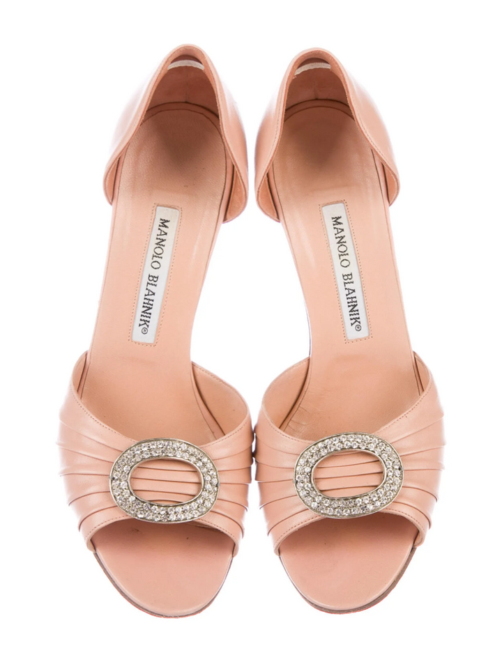 Manolo Blahnik Pink Leather D'Orsay PUMPS HEELS SIZE 37 1/2 US 7.5 UK 4.5 ladies