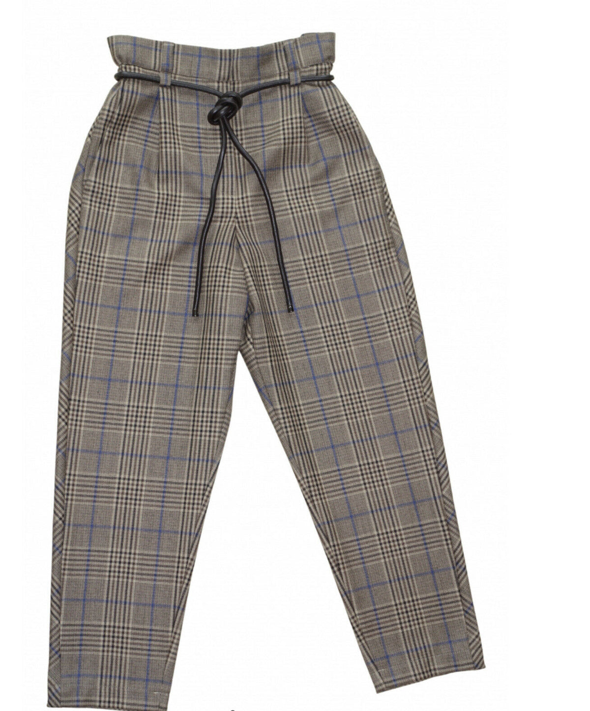 Brunello Cucinelli Paperbag trousers with plaid pattern and leather knotted belt ladies
