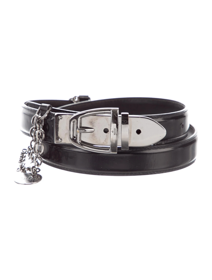 Gucci Tom Ford Skinny Patent Leather Black Chain Drop Belt ladies