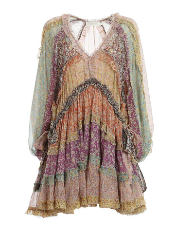 ZIMMERMANN RARE CARNABY Floral Printed Multicoloured Silk Mini Dress Size 0 XS ladies