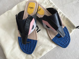 Fendi Bugs Leather Crocodile Monster Sandal Slippers Multi/Blue Sz 37 UK 4 US 7 Ladies