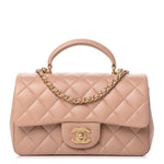 CHANEL Limited 2022 Lambskin Quilted Mini Top Handle Rectangular Flap Beige Bag ladies