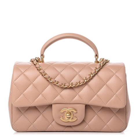 CHANEL Limited 2022 Lambskin Quilted Mini Top Handle Rectangular Flap Beige Bag ladies