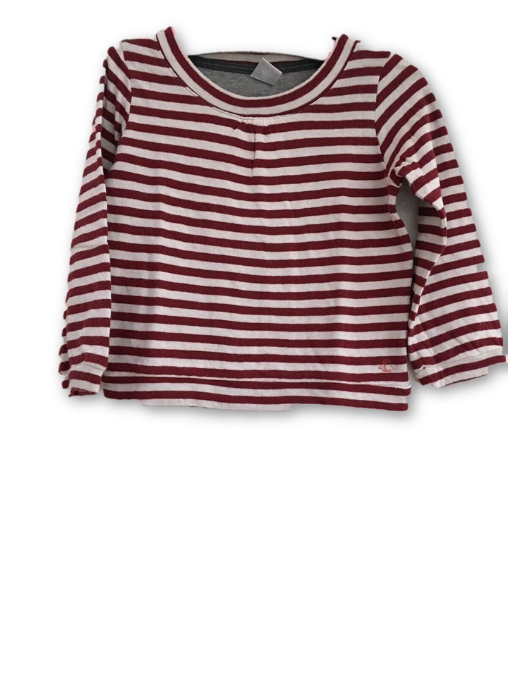 Petit Bateau Red Striped Cotton with Collar Top Sweatshirt Children