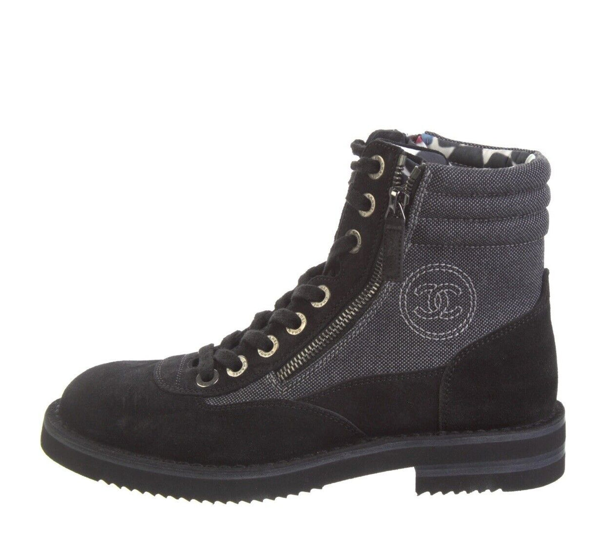 CHANEL Interlocking CC Logo Combat Boots SIZE 37 1/2 UK 4.5 US 7.5 ladies