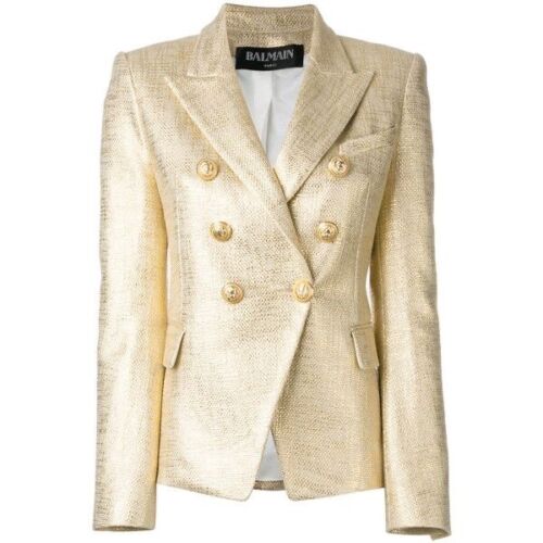 Super rare Balmain Gold Tweed Blazer Jacket Size F 34 US 0/2 UK 4 XXS ladies