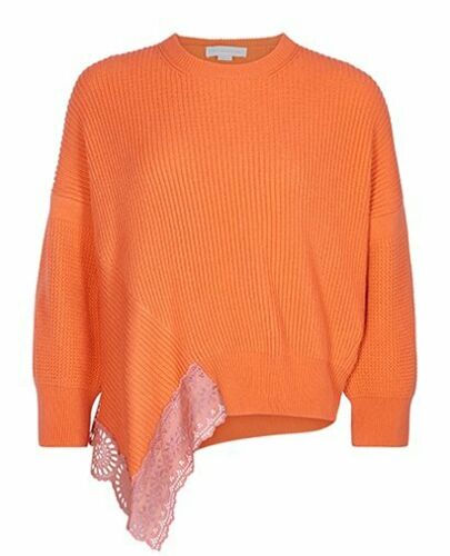 Stella McCartney Oversized Wool & Cashmere Orange Knit Sweater Jumper Lace Trim ladies