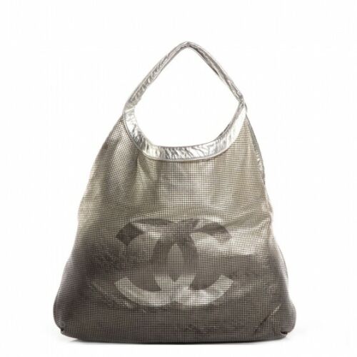 CHANEL Perforated Lambskin Hollywood Hobo Metallic Silver Bag Handbag ladies