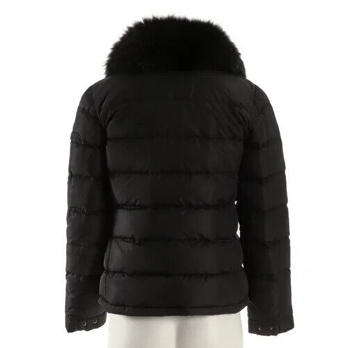 Prada nylon piuma jacket black fox fur collar puffer Size I 42 UK 10 US 6 ladies