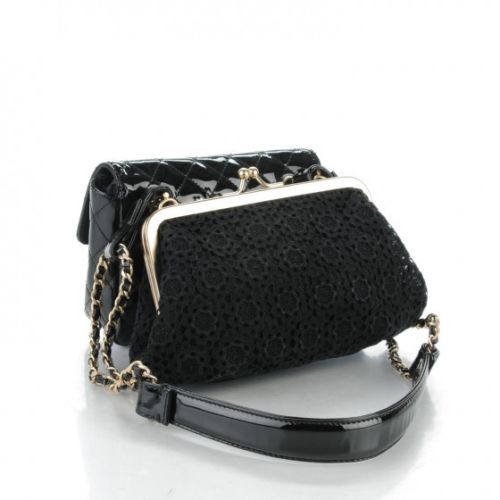 Chanel Limited Edition Patent Lace Mini Kiss Lock Flap Double Bag