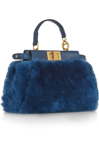 FENDI Micro Peekaboo leather-trimmed shearling shoulder bag 2017 Collection Ladies