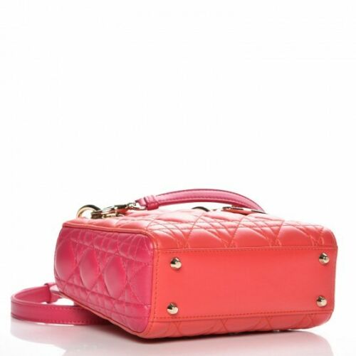 Christian Dior Lambskin Cannage Mini Bi-Color Lady Dior Orange Fuchsia Bag ladies