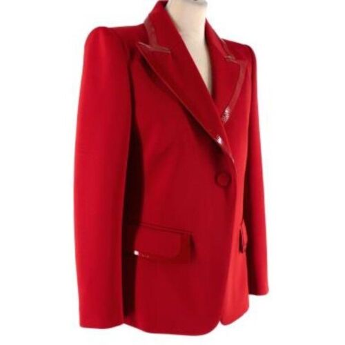FENDI Red wool patent leather-trimmed jacket blazer Size I 40 S small ladies