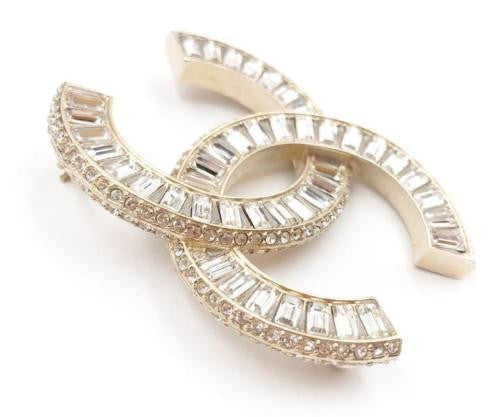 Chanel 17P Large Crystals Pin CC Logo Silver Brooch AMAZING 2017 Ladies
