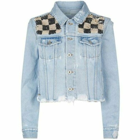 Off-White c/o Virgil Abloh checkered sequin denim jacket Ladies