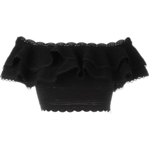 ALEXANDER MCQUEEN black ruffle knit off the shoulder cropped top Size S Small ladies