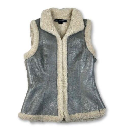 Ralph Lauren Black Label Lamb Shearling Leather Vest Gilet Ladies
