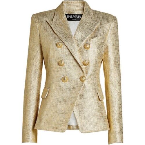 Super rare Balmain Gold Tweed Blazer Jacket Size F 34 US 0/2 UK 4 XXS ladies