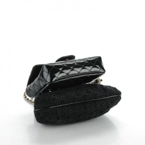 Chanel Limited Edition Patent Lace Mini Kiss Lock Flap Double Bag Blac –  Afashionistastore