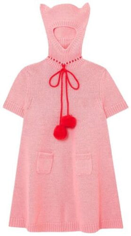 GUCCI Women's Hooded Pompom-embellished Wool Mini Dress In Pink Size XS ladies