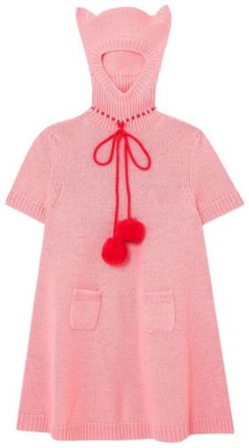 GUCCI Women's Hooded Pompom-embellished Wool Mini Dress In Pink Size X Afashionistastore GUCCI Women's Hooded Pompom-embellished Wool Mini Dress In Pink Size X Afashionistastore