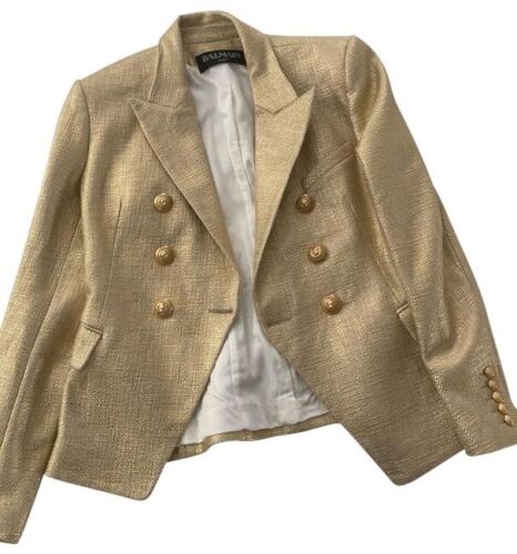 Super rare Balmain Gold Tweed Blazer Jacket Size F 34 US 0/2 UK 4 XXS ladies
