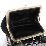Chanel Limited Edition Patent Lace Mini Kiss Lock Flap Double Bag Black Handbag Ladies