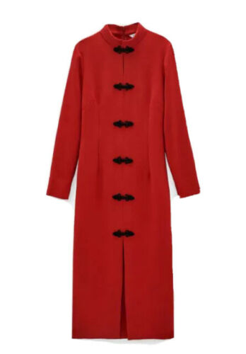 Zara SOLD OU RED TOGGLE MIDI LONG DRESS BLOGGERS FAVOURITE SIZE S SMAL โ Afashionistastore