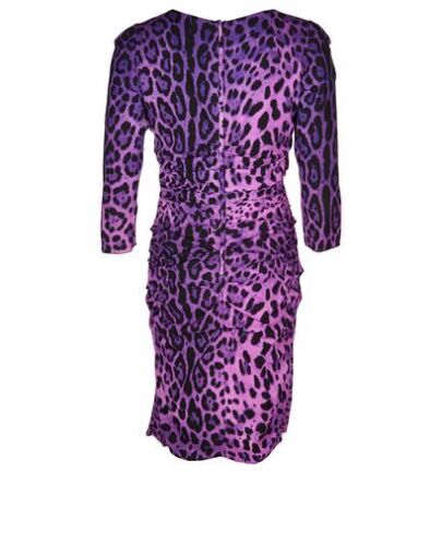 Dolce & Gabbana Silk Leopard Purple Mini Dress Size I 44 Uk 12 L large ladies