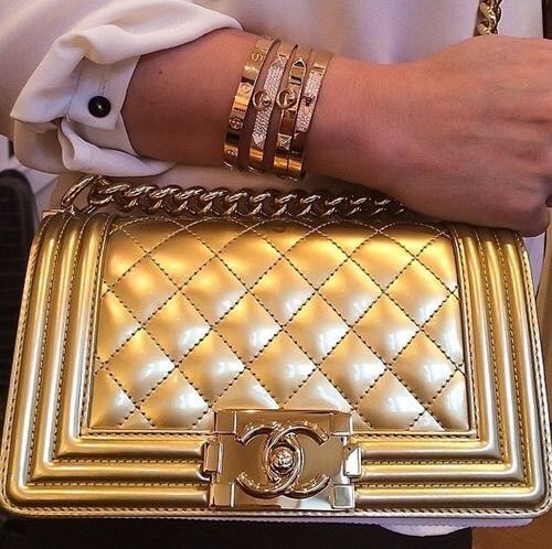 Chanel Limited Edition Metallic Gold Patent Medium Boy Flap Black Bag Handbag Ladies