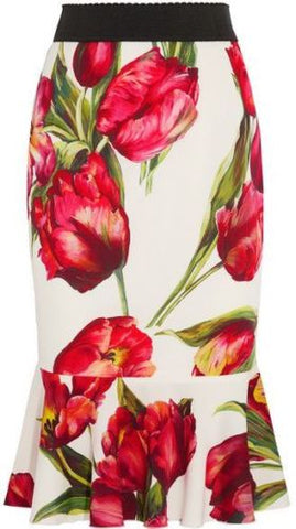 Dolce & Gabbana Fluted floral-print stretch-silk skirt  Ladies