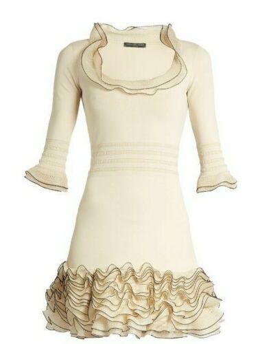 ALEXANDER MCQUEEN Frilled Ivory stretch knit ruffle dress Size XS ladi –  Afashionistastore