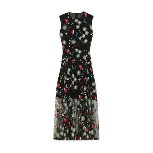 MAJE LONG DRESS WITH ALL-OVER EMBROIDERY Size 2 M Medium ladies –  Afashionistastore