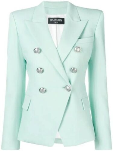 Balmain double breasted tweed mint green blazer jacket F 36 UK 8 ladies